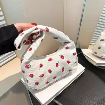 Большая вместительная сумка цвета клубники Зимняя маленькая свежая сумка через плечо подмышкой Мягкая вельветовая сумка для девочек коричневый