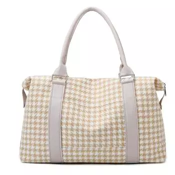 Большая вместительная сумка для багажа, холщовая спортивная сумка, легкая сумка для хранения в клетку «гусиная лапка» хаки