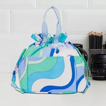 Большая вместительная сумка для хранения с ручкой и затягивающимся шнурком, удобная для переноски на открытом воздухе синий