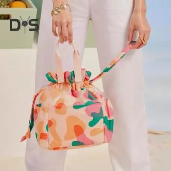 Большая вместительная сумка для хранения с ручкой и затягивающимся шнурком, удобная для переноски на открытом воздухе, многоразовая сумка для приготовления еды и закусок фиолетовый