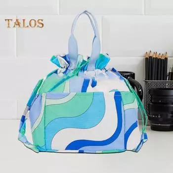 Большая вместительная сумка для хранения с ручкой и затягивающимся шнурком, удобная для переноски на открытом воздухе, многоразовая сумка для приготовления еды и закусок синий