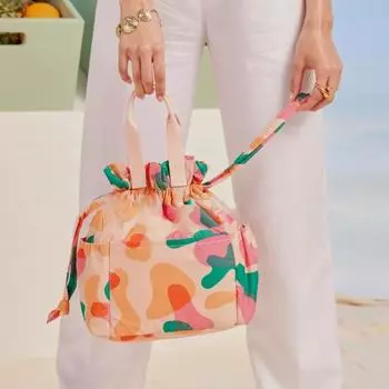 Большая вместительная сумка для хранения с ручкой и затягивающимся шнурком, удобная для переноски на открытом воздухе, многоразовая сумка для приготовления еды и закусок синий