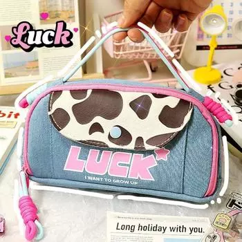 Большая вместительная сумка для хранения канцелярских принадлежностей в стиле Y2K, джинсовая сумка для ручек, офисные принадлежности