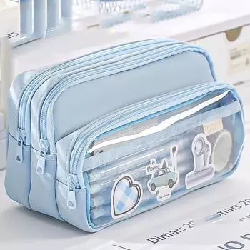 Большая вместительная сумка для карандашей Прозрачный чехол для ручек Прозрачный пенал Детские подарки синий