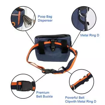 Большая вместительная сумка для лакомств для собак на открытом воздухе, многофункциональная сумка для закусок для домашних животных, диагональная сумка с карманом на талии, сумка для дрессировки домашних животных синий
