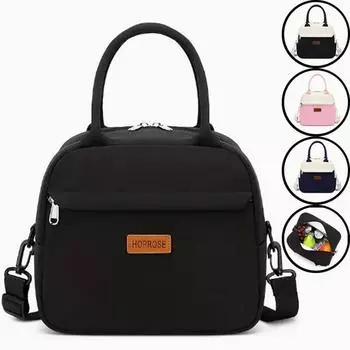 Большая вместительная сумка для ланча на работе, простая и практичная сумка с верхней ручкой для пикника, ткань Оксфорд, встроенный слой изоляции, герметичная сумка для ланча на молнии One Size чёрный