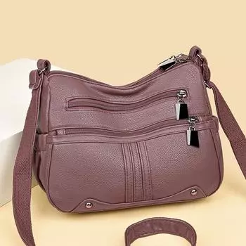 Большая вместительная сумка для мам среднего возраста, женская сумка из мягкой кожи, многослойная сумка через плечо чёрный