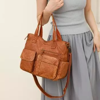 Большая вместительная сумка для матери, мягкая кожаная сумка через плечо через плечо чёрный