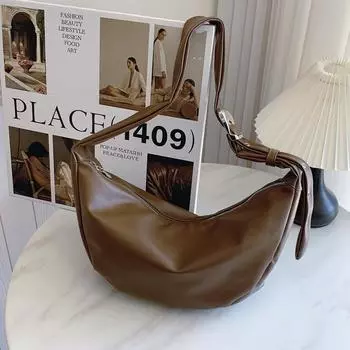 Большая вместительная сумка для пельменей 2024 года, новая простая и модная сумка через плечо, однотонная мягкая кожаная сумка-мессенджер чёрный