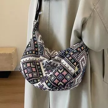 Большая вместительная сумка для пельменей в этническом стиле для женщин 2024 года, новая корейская версия, универсальная сумка-мессенджер, женская сумка через плечо чёрный