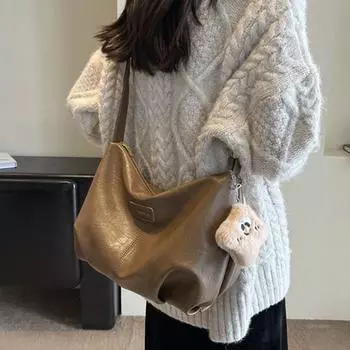 Большая вместительная сумка для пельменей из ПУ с милой подвеской через плечо, сумка-мессенджер для покупок хаки