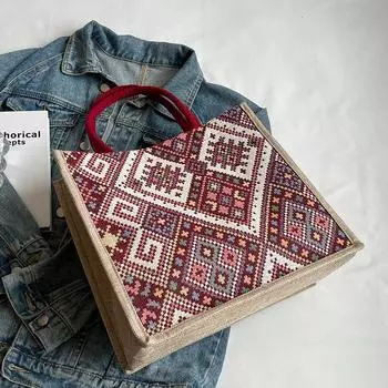 Большая вместительная сумка для поездок на работу, женская модная сумка через плечо в этническом стиле, студенческая ручная сумка для занятий Tide красный