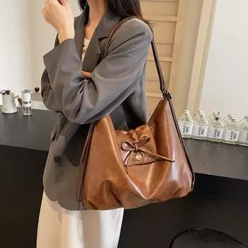 Большая вместительная сумка для поездок на работу, многофункциональный рюкзак, женская сумка-тоут с бантом, мягкая кожаная сумка через плечо коричневый