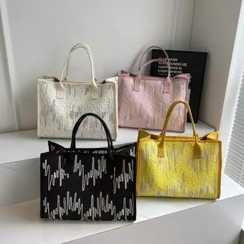 Большая вместительная сумка для поездок на работу с вышивкой, новая сумка для покупок на каждый день, универсальная сумка-тоут