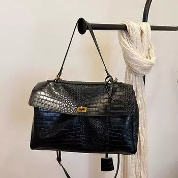 Большая вместительная сумка для поездок на работу Сумка с мягкой текстурой из крокодиловой кожи Сумка через плечо с застежкой-зажимом
