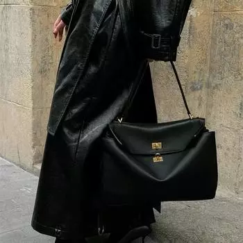 Большая вместительная сумка для поездок на работу, высококачественная мягкая кожаная сумка, модная дорожная сумка через плечо для женщин, деловой портфель S(29x20x10cm) чёрный