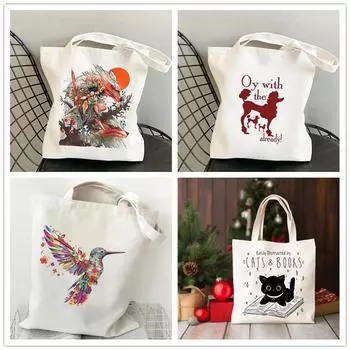 Большая вместительная сумка для покупок, женская сумка-тоут с изображением животных, сумка через плечо из холста, эко-модная женская сумка 35x40cm