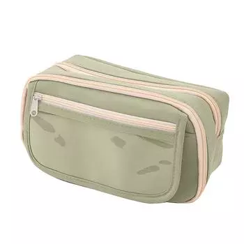 Большая вместительная сумка для ручек, многофункциональная сумка для хранения канцелярских принадлежностей, однотонный пенал, прозрачный органайзер для канцелярских принадлежностей на молнии зелёный
