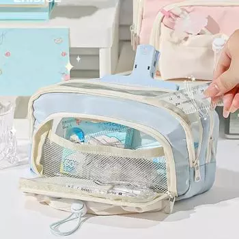 Большая вместительная сумка для ручек, портативная многофункциональная сумка на молнии для мальчиков и девочек, школьный карандаш, чехол для канцелярских принадлежностей, школьные принадлежности синий