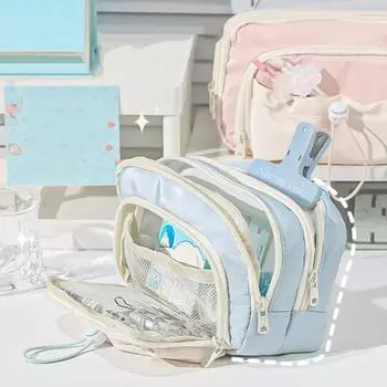 Большая вместительная сумка для ручек, портативная многофункциональная сумка на молнии для мальчиков и девочек, школьный карандаш, чехол для канцелярских принадлежностей, школьные принадлежности синий