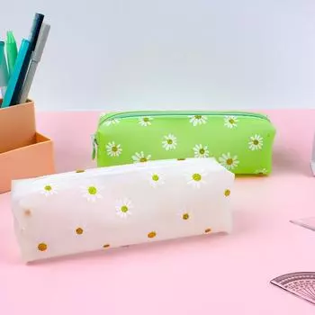 Большая вместительная сумка для ручек Daisy, простая прозрачная сумка для хранения косметики для девочек Daisy, студенческая сумка для ручек розовый