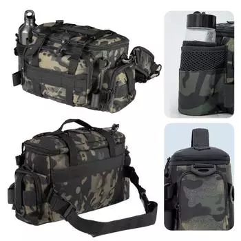 Большая вместительная сумка для рыболовных снастей из водонепроницаемой ткани Оксфорд с несколькими карманами, портативный органайзер для рыболовных принадлежностей, поясная сумка через плечо чёрный/камуфляжный