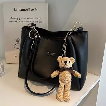 Большая вместительная сумка для женщин, лето 2024, новая модная и универсальная модная сумка через плечо, текстурная нишевая портативная сумка-тоут для поездок на работу чёрный