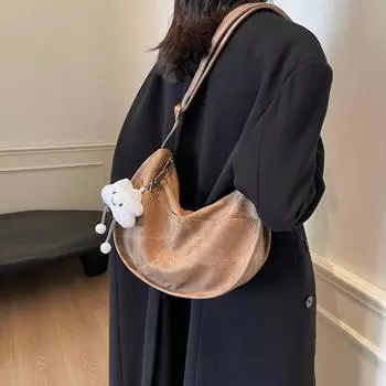 Большая вместительная сумка хобо женская легкая сумка через плечо мягкая кожаная сумка на плечо хаки