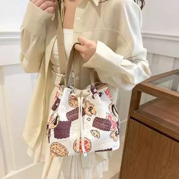 Большая вместительная сумка из холста с завязками на ремне, сумка-мессенджер с принтом для обеда Style 4