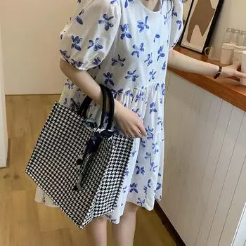 Большая вместительная сумка из холста с узором «гусиная лапка», женская сумка-тоут на одно плечо для студентов, повседневная универсальная ручная сумка для покупок