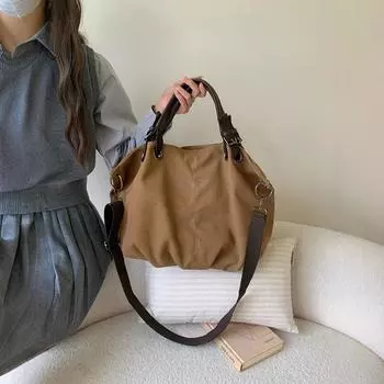 Большая вместительная сумка из холста в стиле ретро, многофункциональная сумка через плечо на одно плечо, ручная сумка для студентов, ездящих на работу коричневый