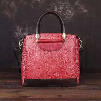 Большая вместительная сумка из коровьей кожи на одно плечо, винтажная сумка-тоут 24*12*21 красный