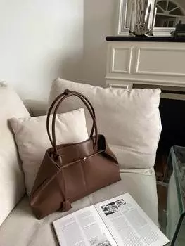 Большая вместительная сумка из коровьей кожи для женщин, новая модель с модной и универсальной пряжкой-замком, сумка на одно плечо через подмышку, ощущение высокого класса 46x13x26.5cm кофейный