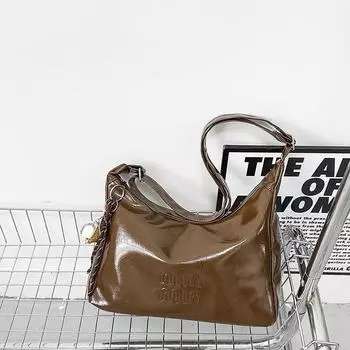 «Большая вместительная сумка из мягкой кожи»: Сумка-мессенджер и сумка-мессенджер для женщин осень/зима 2024 с двухслойным буквенным дизайном null чёрный