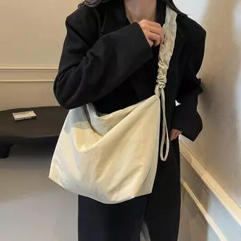 Большая вместительная сумка из нейлона на плечо, мягкая вощеная хлопковая сумка через плечо, студенческая повседневная сумка-тоут для поездок на работу чёрный