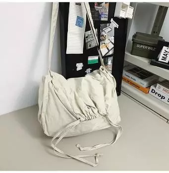 Большая вместительная сумка из нейлонового холста с завязками на шнурке, женская модная легкая сумка-ведро, повседневная универсальная сумка-мессенджер через плечо