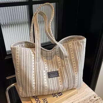 Большая вместительная сумка из ткани, женская сумка, сумка-тоут для поездок на работу, студенческая сумка через плечо коричневый