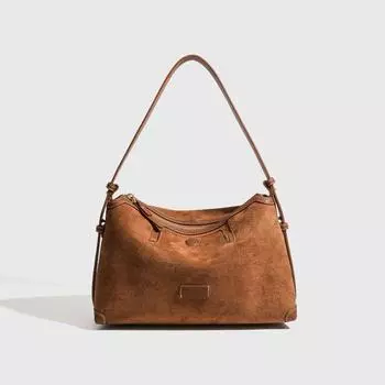 Большая вместительная сумка из замши, женская сумка через плечо, винтажная, осенне-зимняя, универсальная коричневый