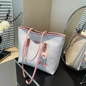 Большая вместительная сумка контрастного цвета для женщин, осень 2024 года, новая тисненая модная универсальная сумка через плечо, сумка-тоут для поездок на работу