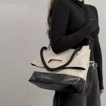 Большая вместительная сумка контрастного цвета для женщин, новая модная сумка для поездок на работу, универсальная повседневная сумка через плечо (30cm<Max Length<50cm)
