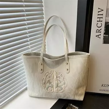 Большая вместительная сумка, летний стиль, модная вышитая сумка, сумка через плечо, сумка через подмышку, универсальная сумка-тоут белый