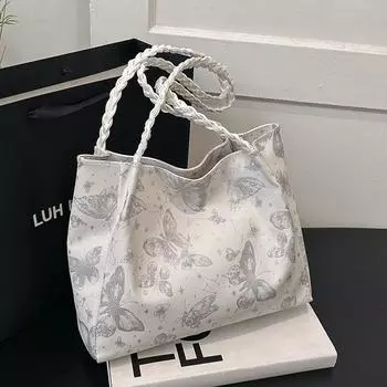 Большая вместительная сумка, летняя модная сумка на плечо, фактура, сумка-тоут из ПУ, маленькая свежая сумка-бабочка с подмышкой серебряный