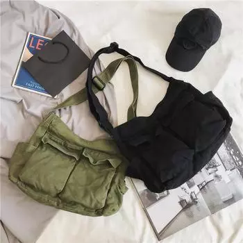 Большая вместительная сумка-мессенджер из парусины через плечо - стиль рабочей одежды, литературный и досуговый дизайн Thick коричневый