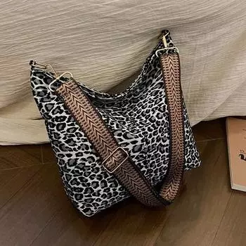 Большая вместительная сумка-мессенджер с широким плечевым ремнем и леопардовым принтом, женская модная сумка-ведро для поездок на работу