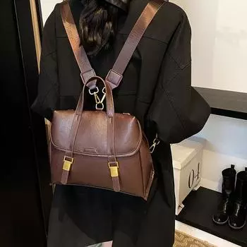 Большая вместительная сумка-мессенджер женская сумка 2024 осень и зима новая высококачественная универсальная нишевая сумка рюкзак прилив чёрный