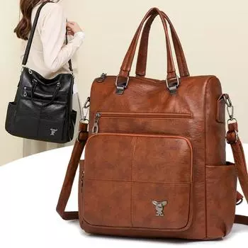 Большая вместительная сумка, многофункциональный рюкзак, женская сумка через плечо из мягкой кожи коричневый