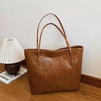 Большая вместительная сумка, модная женская сумка-тоут, универсальная сумка через плечо в стиле ретро светло-коричневого