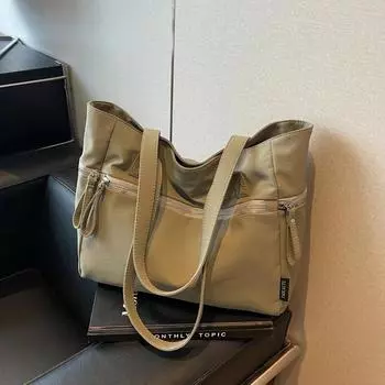 Большая вместительная сумка на молнии, однотонная, универсальная, модная, мягкая, простая, популярная сумка