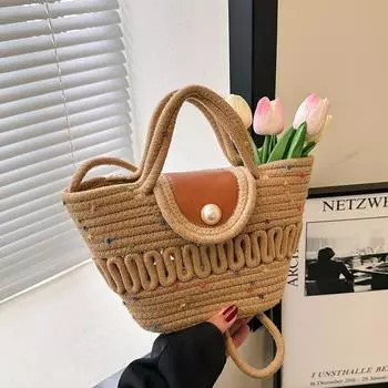 Большая вместительная сумка, новая весенняя модная плетеная сумка на плечо для женщин, большая вместительная сумка-тоут, пляжная сумка Niche without silk scarf