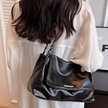 Большая вместительная сумка под мышкой, текстурная французская сумка-тоут, модная сумка через плечо на одно плечо чёрный